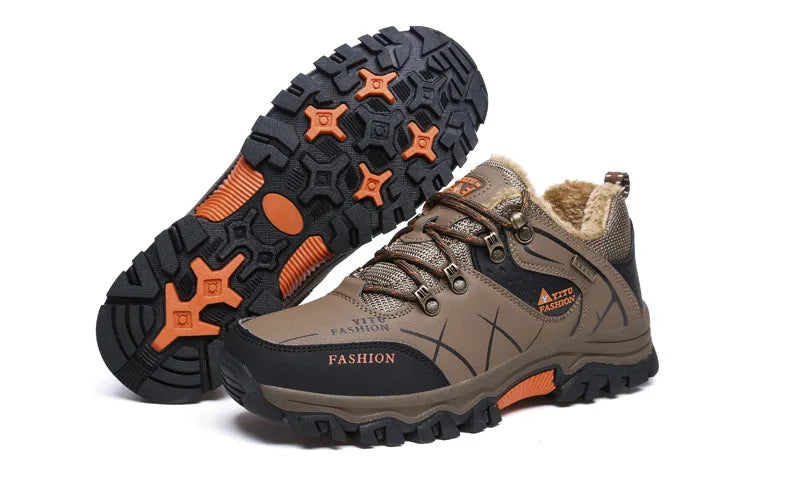 Brand Men Winter Snow Boots Waterproof Leather Sneakers Super Warm Men's Boots Outdoor Male Hiking Boots Work Shoes Size 39-47