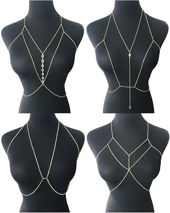 Women's Gold Body Chain Necklace Bikini Jewelry Set - 4 Pieces - MANDOTOS INTERNATIONAL