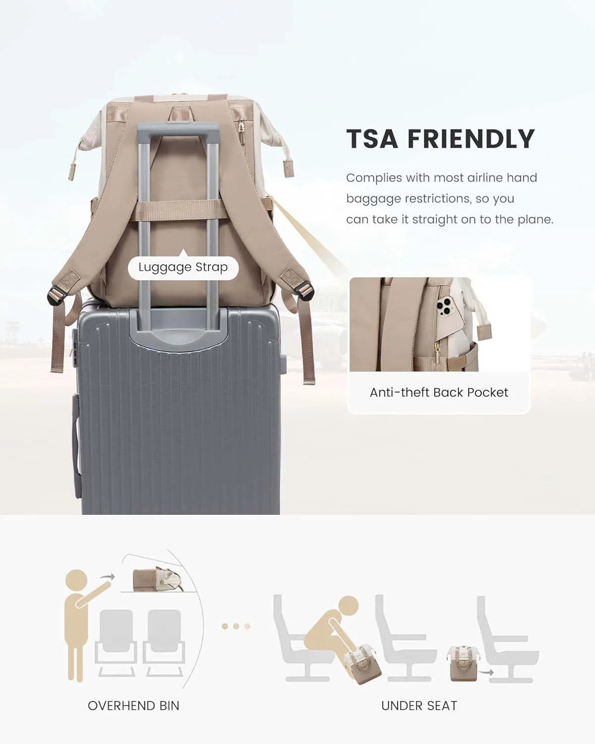 Super Lightweight Women's Travel Laptop Backpack with Curved Shoulder Straps - MANDOTOS INTERNATIONAL