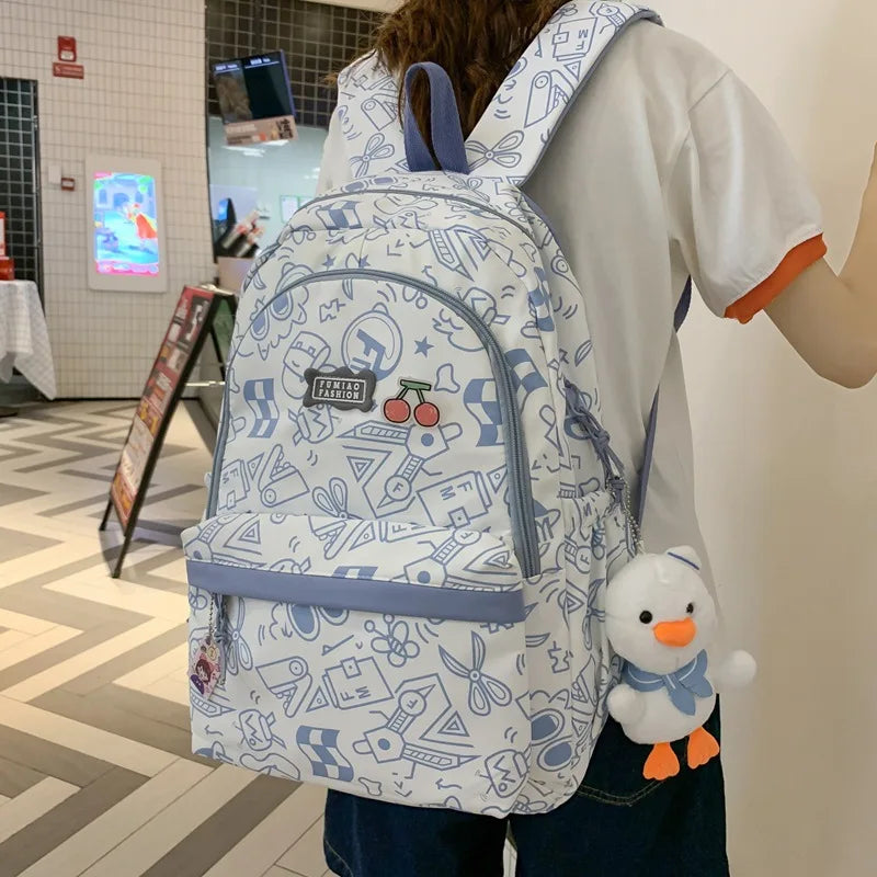 Large Capacity School Bag Travel Bags Girl Boy Bookbags High Teenager Student Plaid Backpack Cute Print Schoolbags
