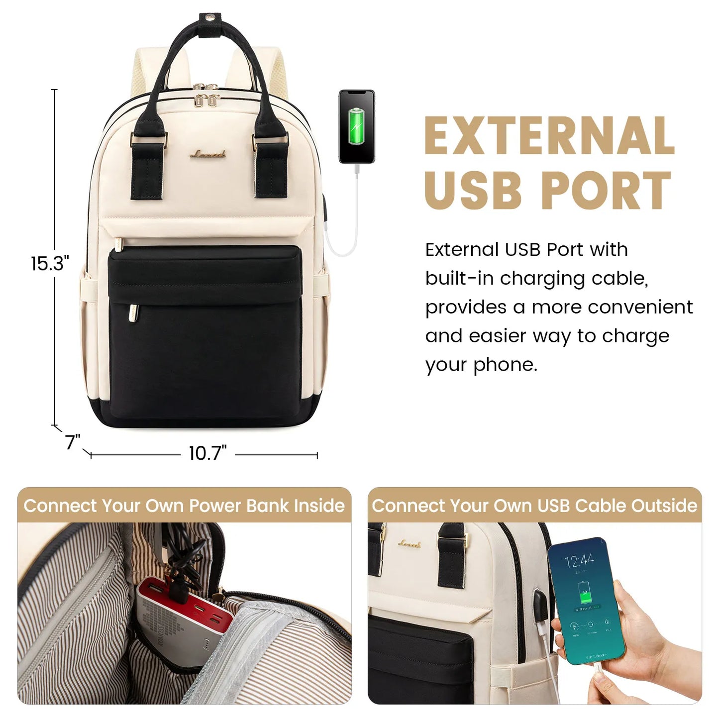 LOVEVOOK Fashion Stylish Girls Travel School Nylon BookBag With USB Waterproof Teacher Nurse Student Laptop Backpack for Women