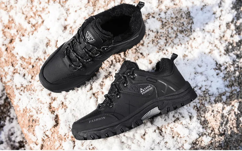 Brand Men Winter Snow Boots Waterproof Leather Sneakers Super Warm Men's Boots Outdoor Male Hiking Boots Work Shoes Size 39-47