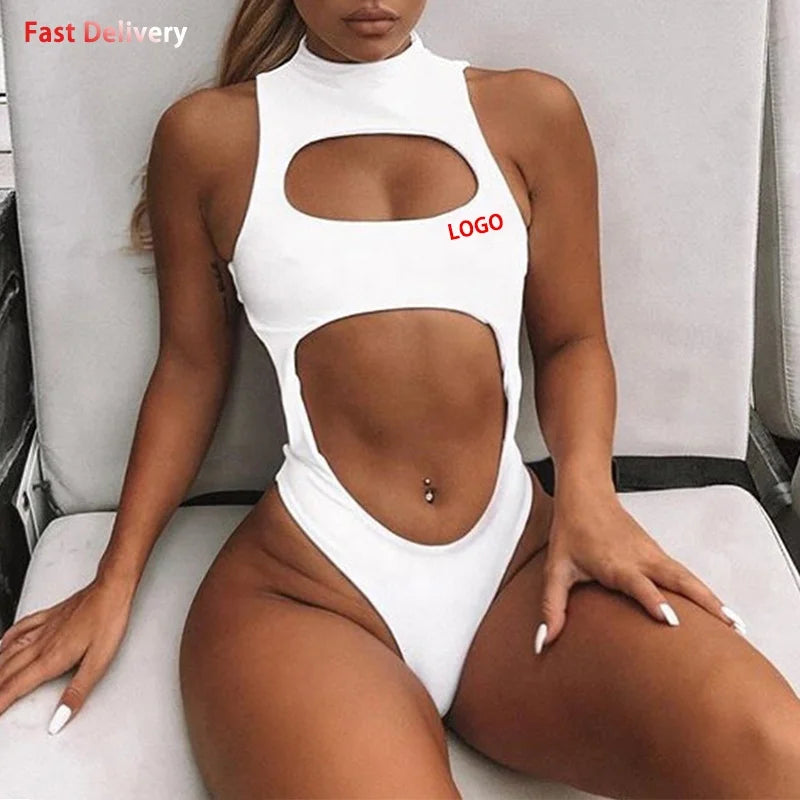 2023 Swimwear One-piece Swimsuit Zipper Neck Monki Swimsuit Front Cutout Sexy Bathing Suit Hollow Out One-Piece Swimwear