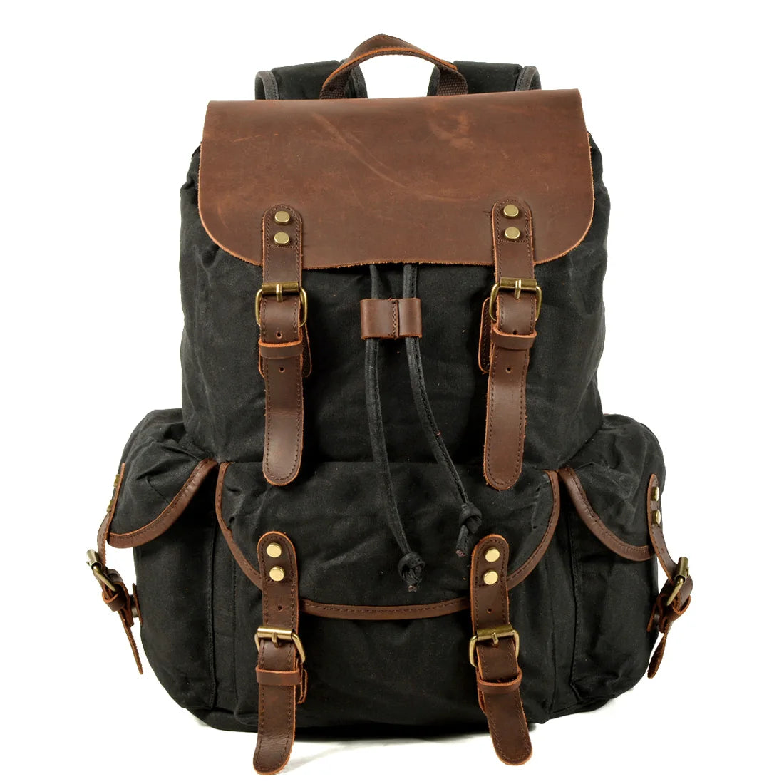 Vintage Batik Canvas Leather Backpacks for Men Laptop Daypacks Waterproof Canvas Rucksacks Mountaineering Travel Backpack
