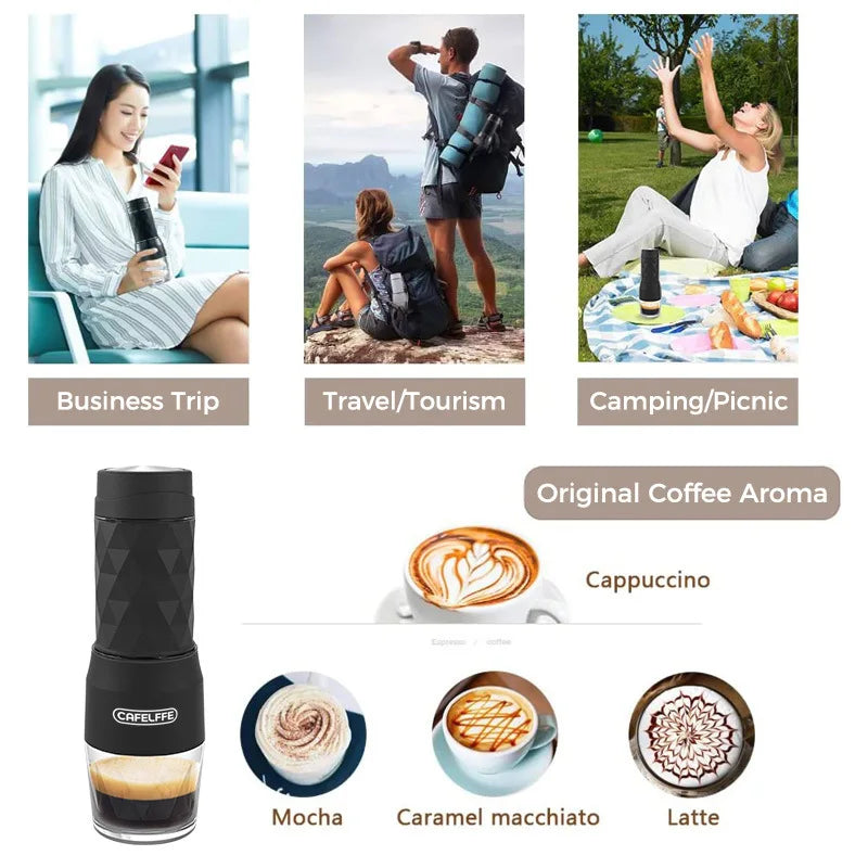 Cafelffe 3 In1 Portable Coffee Machine Hot/Cold Water Manual Espresso Maker for Capsule & Ground Hand Press Brewer Hiking Travel