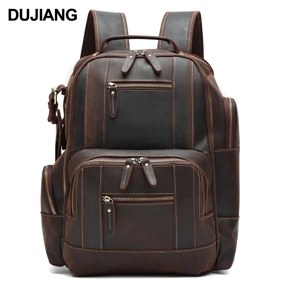 Hot Large Vintage Leather Men's Backpack Multifunction Fashion Daypack for School and Travel Neutral Style