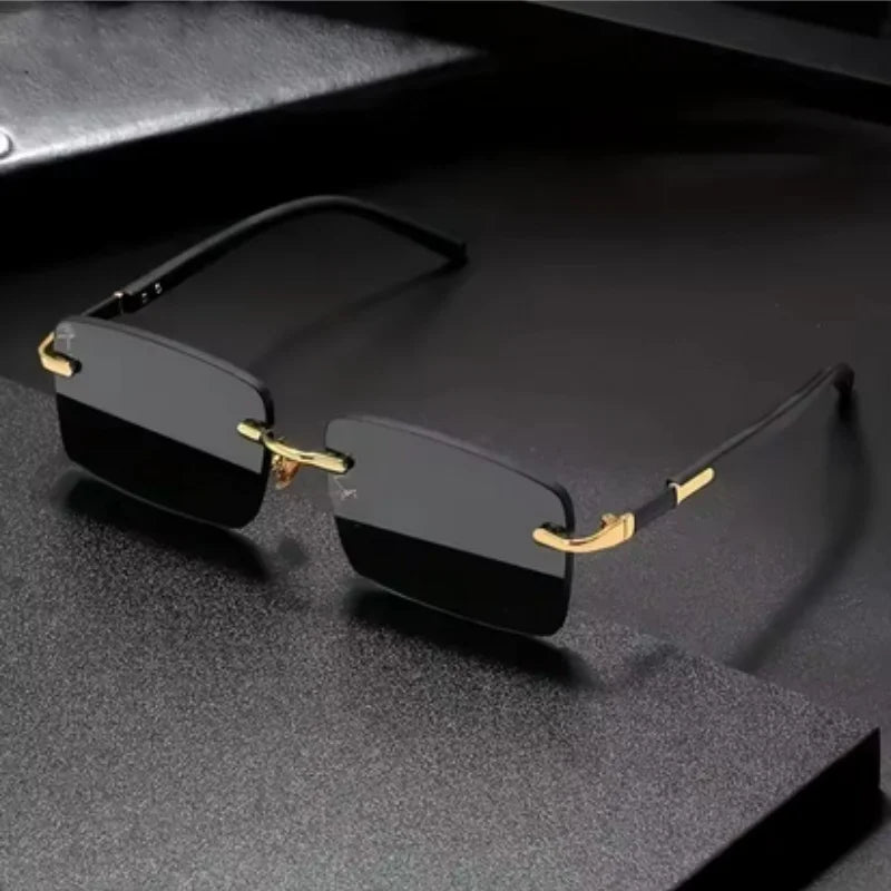 1pc Trendy Rimless Y2K Glasses for Women Men Punk Frameless Rectangle Glasses Retro Gradient Shades Driving Travel UV400 Eyewear