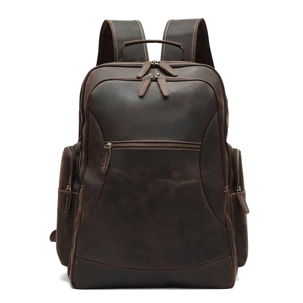 Large Capacity Retro Crazy Horse Leather Men's Backpack First Layer Cowhide for Business Travel Fashionable Accessories