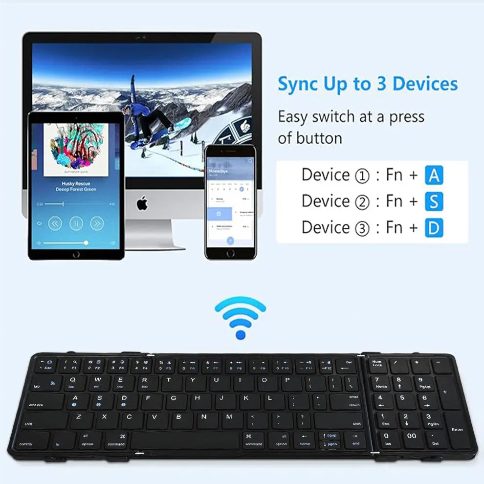 Full Size Foldable Wireless Keyboard with Numeric Keypad Wireless Folding Keyboard Rechargeable Portable Travel Keyboard