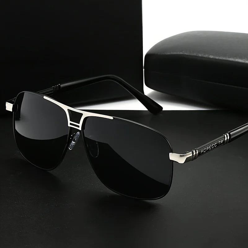 Men'S Large Frame Sunglasses | Black to Red Gradient TAC Lens, Full-Rim Iron Frame, Protection, Easy-Clean Lens Surface,Polished