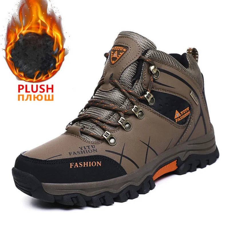 Brand Men Winter Snow Boots Waterproof Leather Sneakers Super Warm Men's Boots Outdoor Male Hiking Boots Work Shoes Size 39-47
