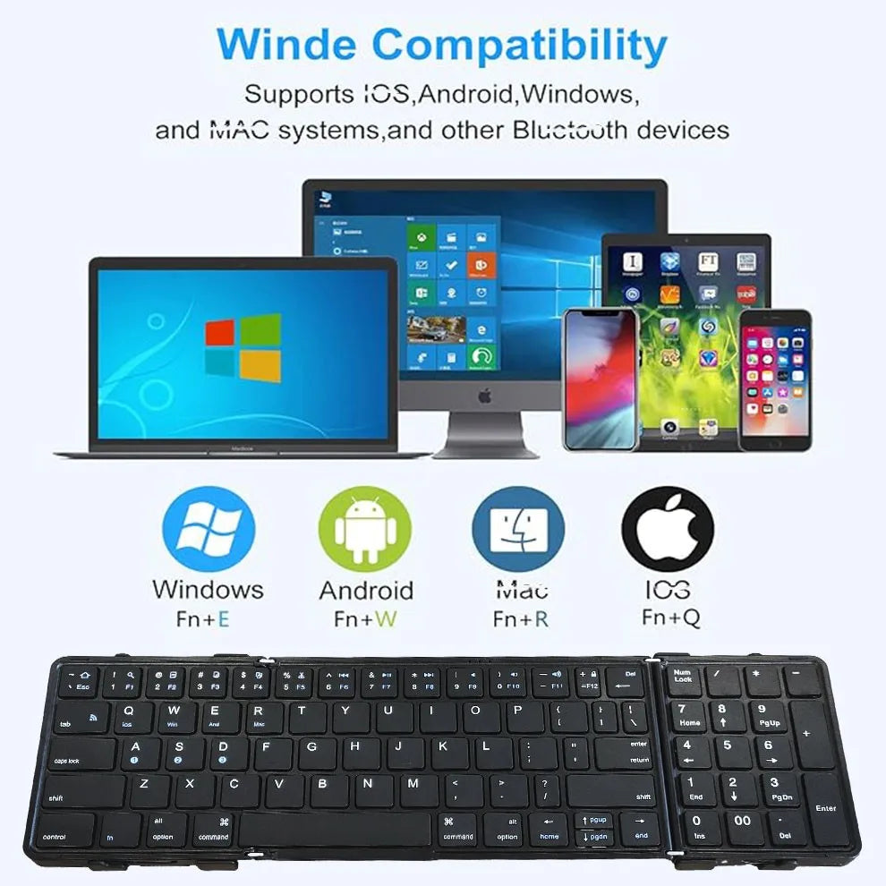 Full Size Foldable Wireless Keyboard with Numeric Keypad Wireless Folding Keyboard Rechargeable Portable Travel Keyboard