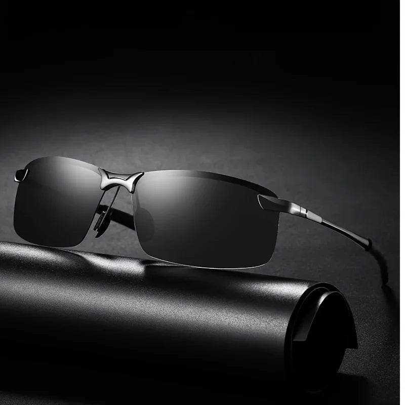 Men'S Black Metal Framed Fashion Glasses Sunglasses TAC Lenses for Day & Night Driving, Stylish Daily Leisure Wear