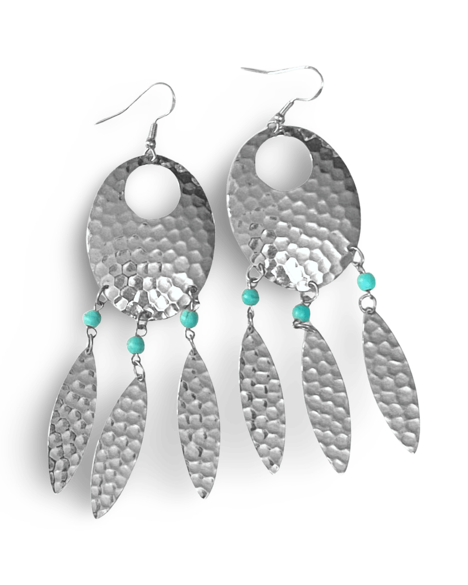Navette Dream Catcher Earrings with Turquoise Accents and Feathers by The Urban Charm The Urban Charm
