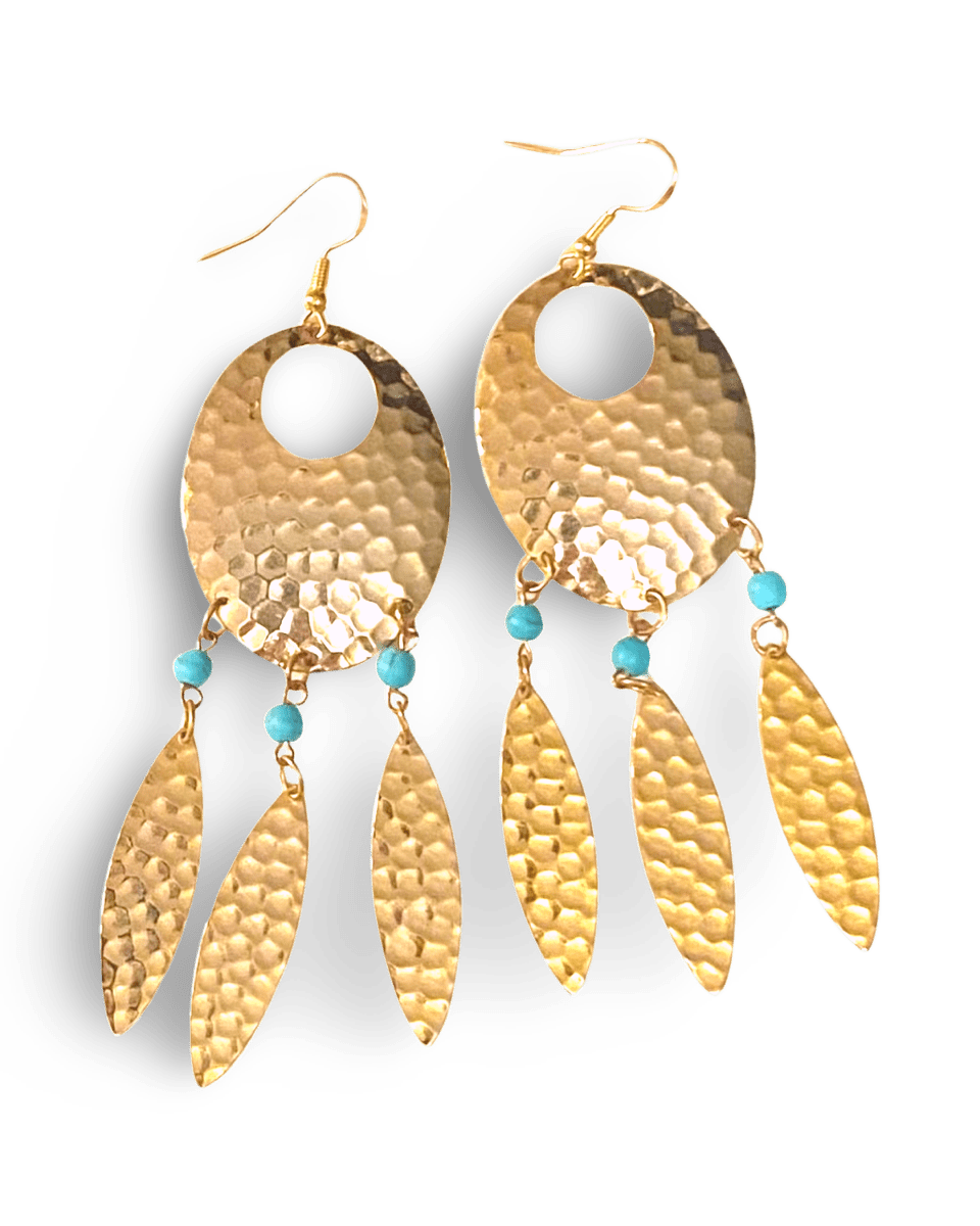 Navette Dream Catcher Earrings with Turquoise Accents and Feathers by The Urban Charm The Urban Charm