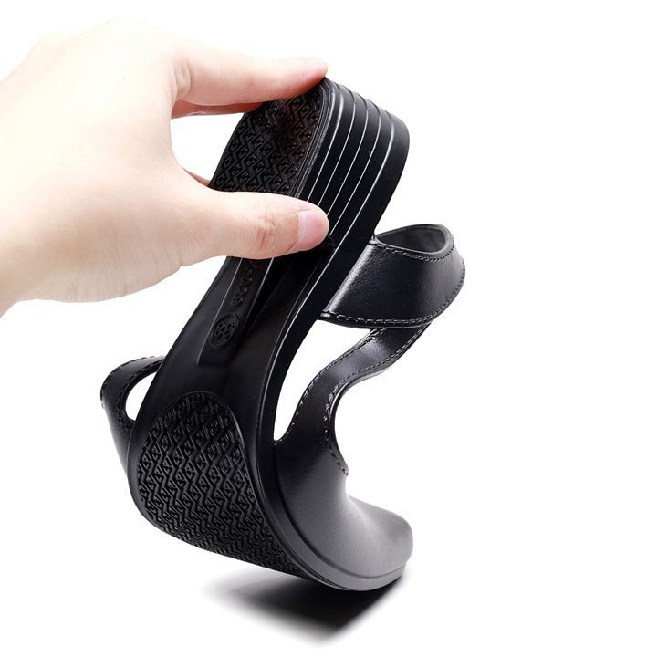 Fashion New Sandals Women's Shallow Mouth Mid-Low Heel Flats 2025 Korean Style Plastic Breathable Outer Wear Casual Jelly Sandals