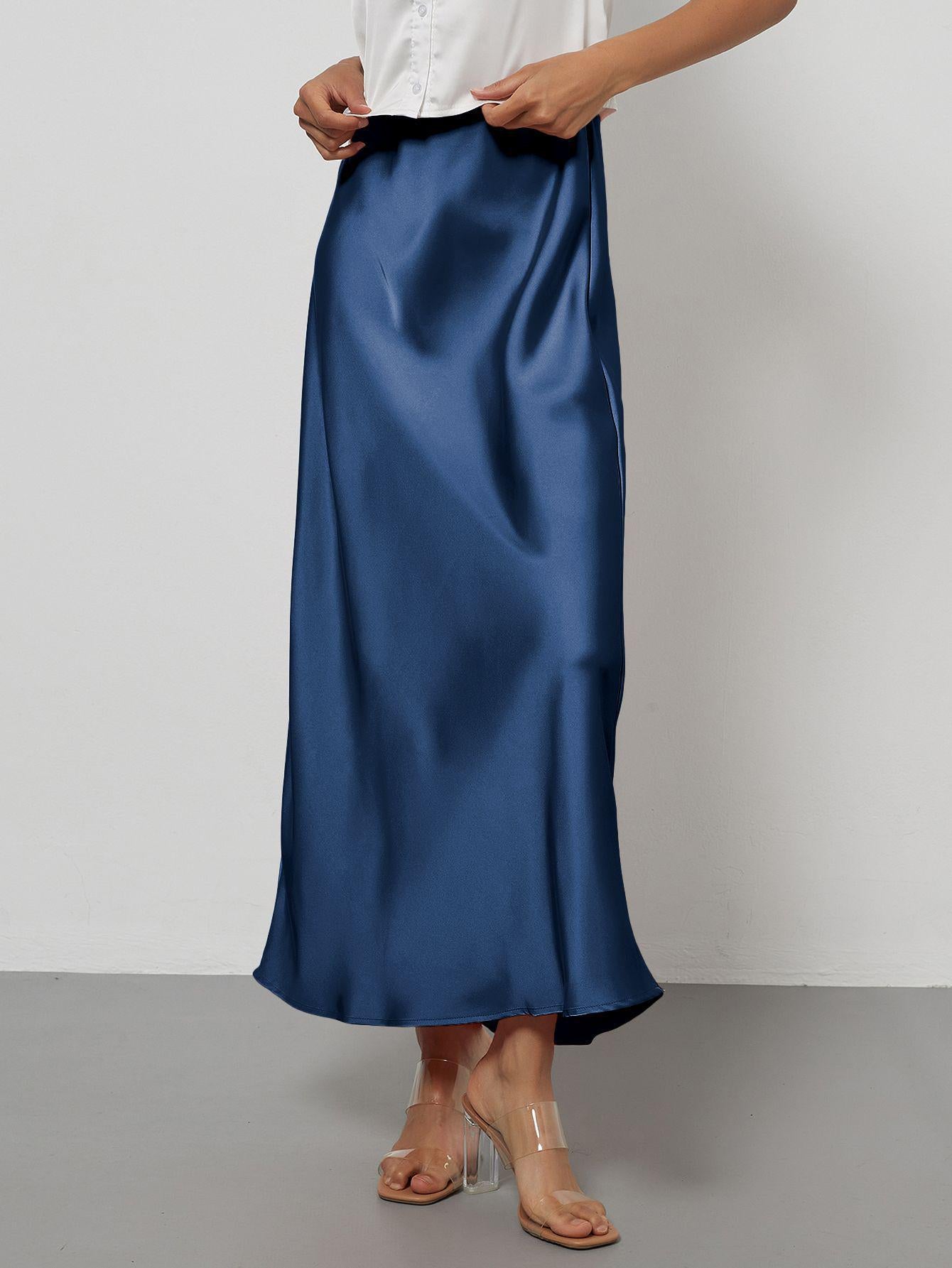 In-Stock Cross-Border Women's Clothing Wholesale European and American Style Elegant Satin Midi Skirt Slimming and Flowy