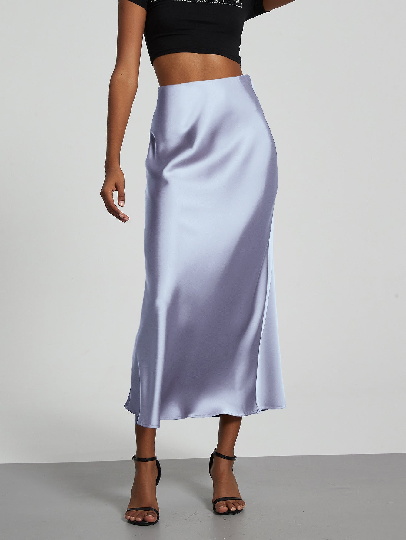 In-Stock Cross-Border Women's Clothing Wholesale European and American Style Elegant Satin Midi Skirt Slimming and Flowy