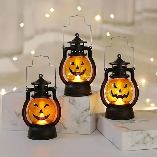 Halloween Hanging Pumpkin Lantern Light LED Ghost Lamp Candle Light Retro Small Oil Lamp Christmas Party Home Decor Horror Props - MANDOTOS