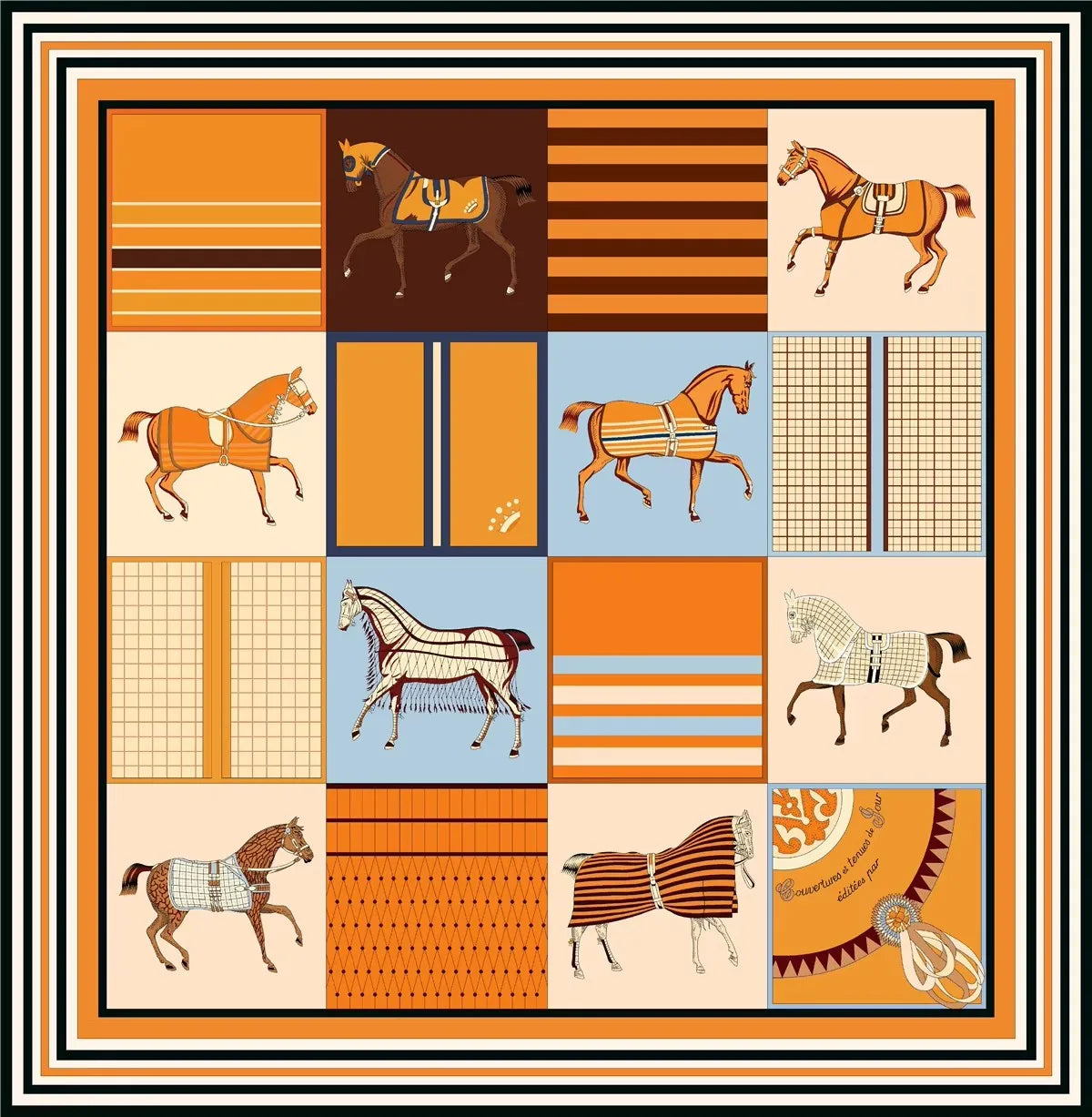 90x90cm New Design Horse Universe Printed Twill Silk Scarf Square Scarves Lady Wraps Kerchief Woman Neck Shawl Wraps