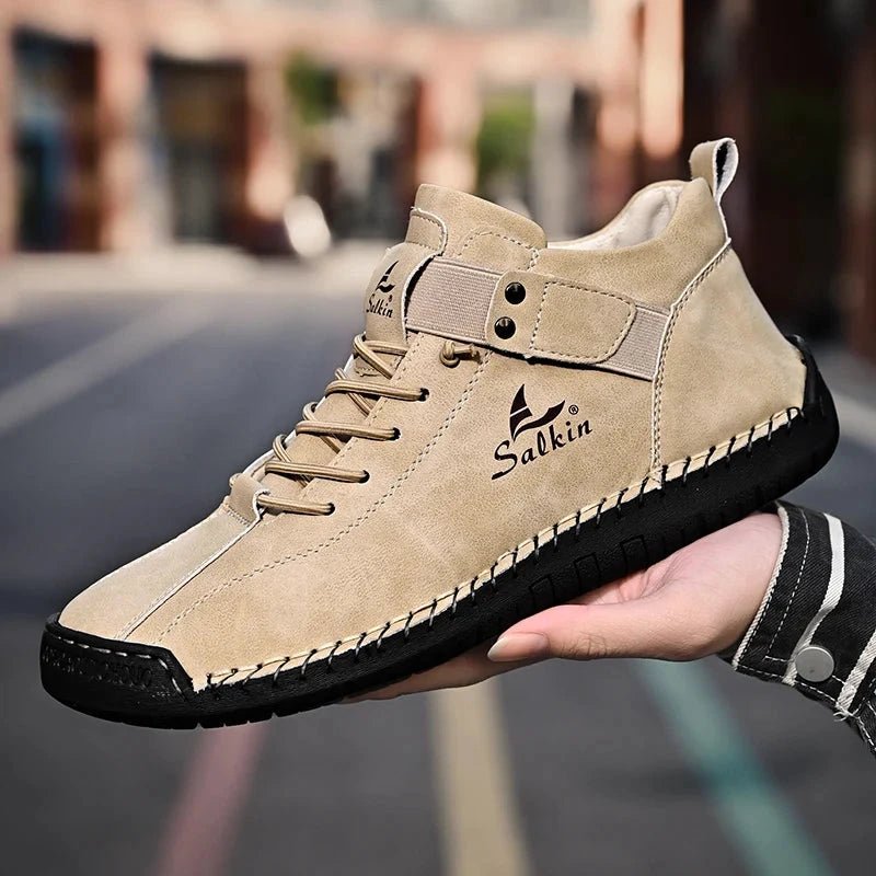 New 2025 Handmade Leather Casual Men Shoes Design Sneakers Man Breathable Leather Shoes Men Ankle Boots Outdoor MANDOTOS