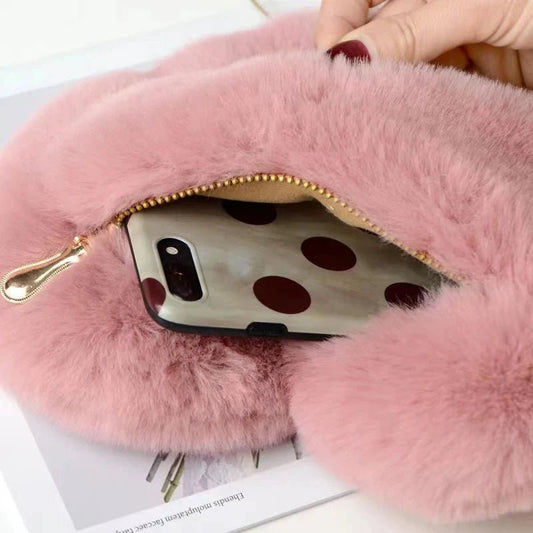 Fashion Women's Heart Shaped Handbags Cute Faux Fur Crossbody Bags Lady Soft Plush Chain Shoulder Bag Shopper Totes - MANDOTOS