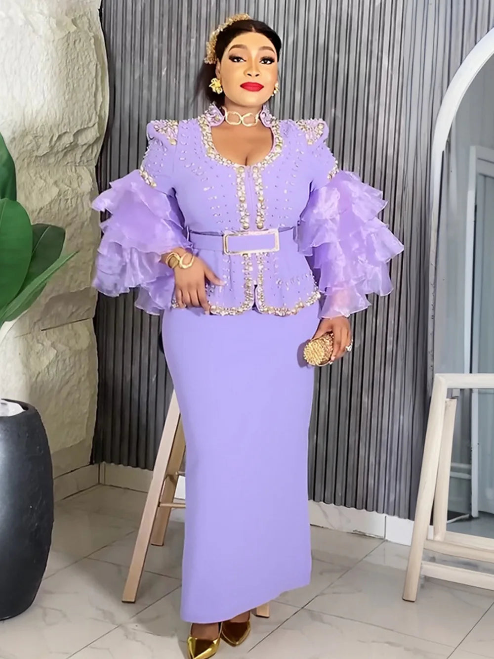 Customized Elegant Dress Women for Wedding Party Summer Autumn African V-neck Long Sleeve Evening Long Maxi Dress Gowns Africa C
