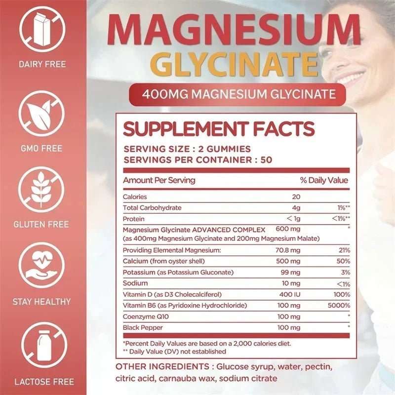 Magnesium Glycinate Gummies - Calm, Relieves Stress, Promotes Sleep, Support Memory, Concentration & Muscle Spasms - 120pcs MANDOTOS