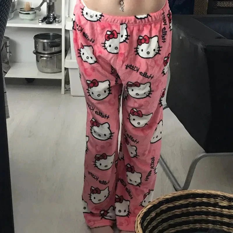 Y2K Hello Kitty Pajamas Pants Sanrio Anime Women's Pajama Pants Cartoon Couple Home Sleepwear Trousers Leisure Home Clothing MANDOTOS