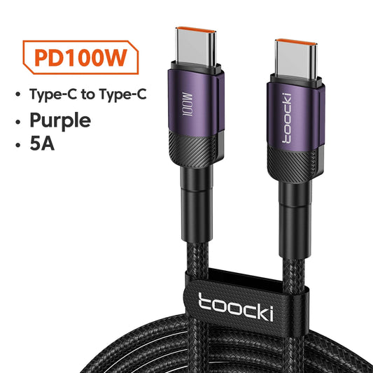 Toocki 100W Type C to USB C Cable PD 3.0 Quick Charge 4.0 Fast Charging Type C to Type C for iPhone 15 Macbook Samsung Xiaomi - MANDOTOS