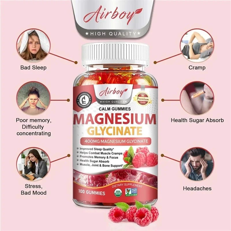 Magnesium Glycinate Gummies - Calm, Relieves Stress, Promotes Sleep, Support Memory, Concentration & Muscle Spasms - 120pcs MANDOTOS