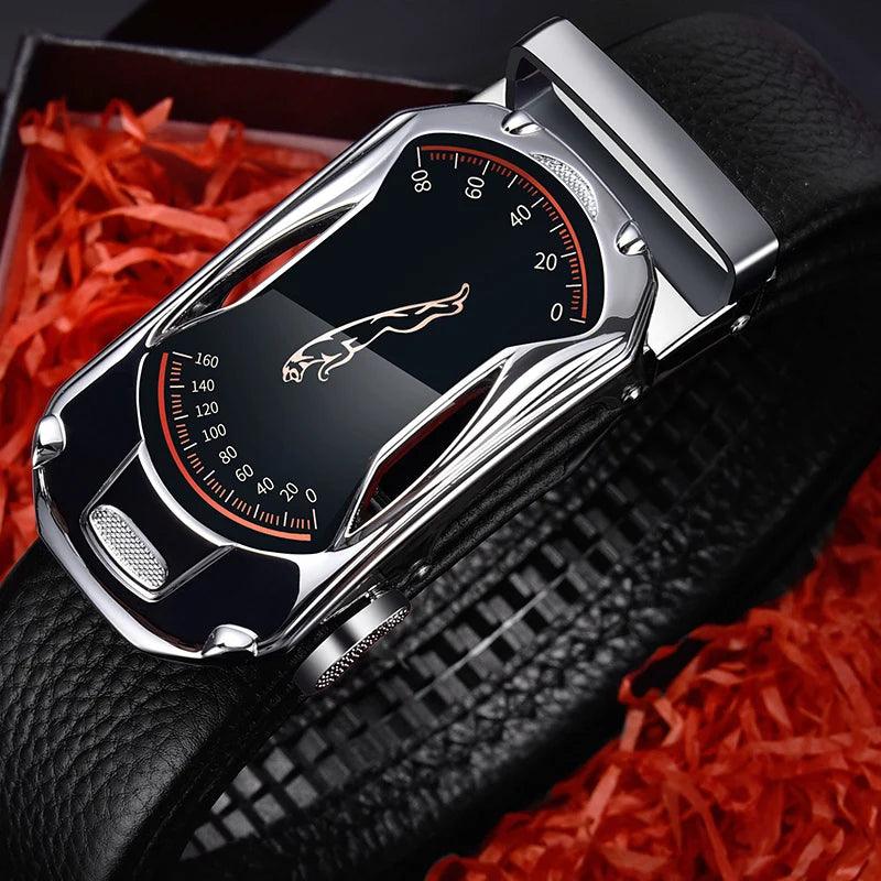 Belts for 3.5cm Width Sports Car Brand Fashion Automatic Buckle Black Genuine Leather Men's Jeans High Quality Waist Male Strap - MANDOTOS