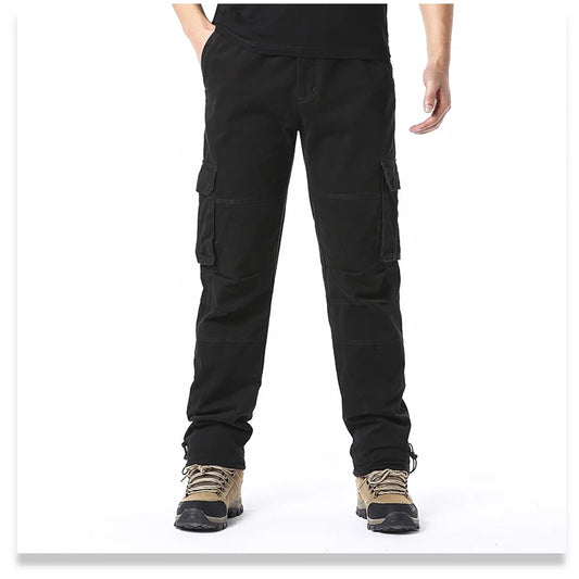 Large Pocket Loose Overalls Men's Outdoor Sports Jogging Tactical Pants Elastic Waist Pure Cotton Casual Work Pants - MANDOTOS