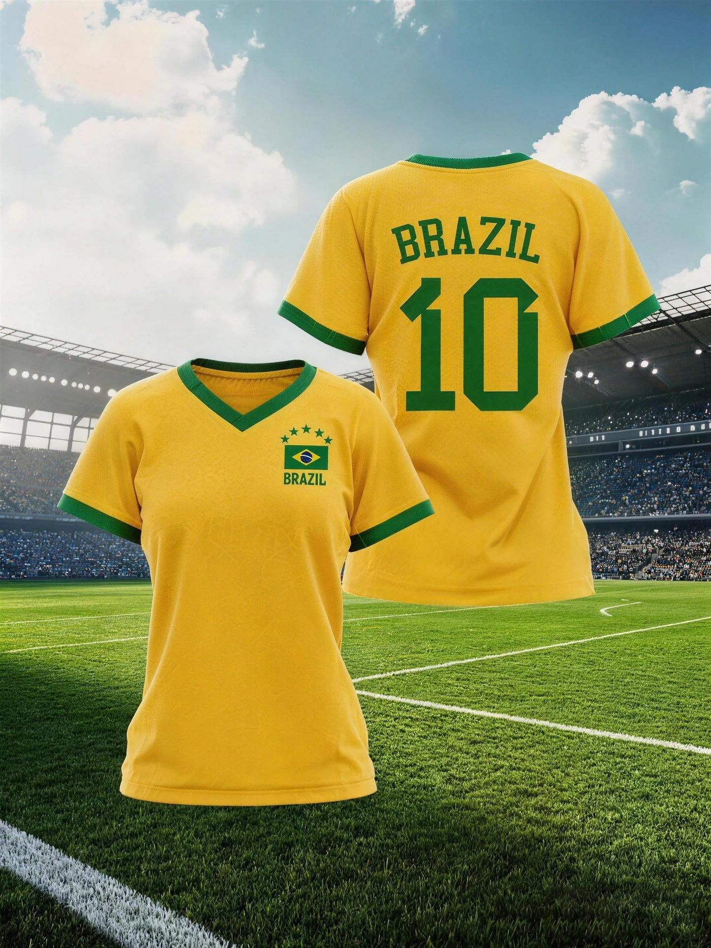 Women's Brazil National Team Aesthetic Jersey T-Shirt, Sporty Graphic Print