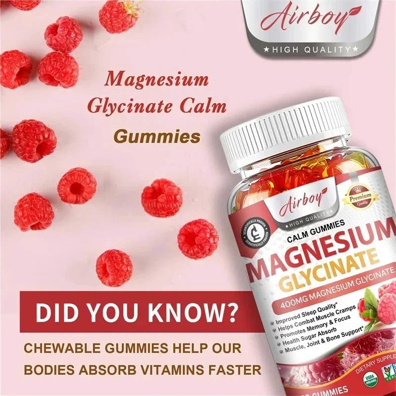 Magnesium Glycinate Gummies - Calm, Relieves Stress, Promotes Sleep, Support Memory, Concentration & Muscle Spasms - 120pcs MANDOTOS