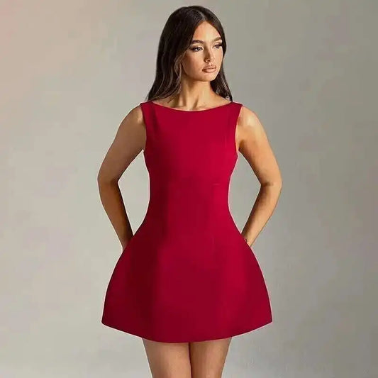 Townlike Pocket Elegant A-line Dress Women Mini 2024 Spring Summer Dress Deep V Neck Nightclub Sexy Party Dresses Vestidos - MANDOTOS