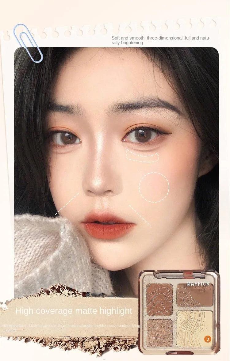 Natural Stereoscopic Face Powder Palette Matte Bronzer Contour Shading Multifunctional Highlighter Cosmetic Blush Gift - MANDOTOS
