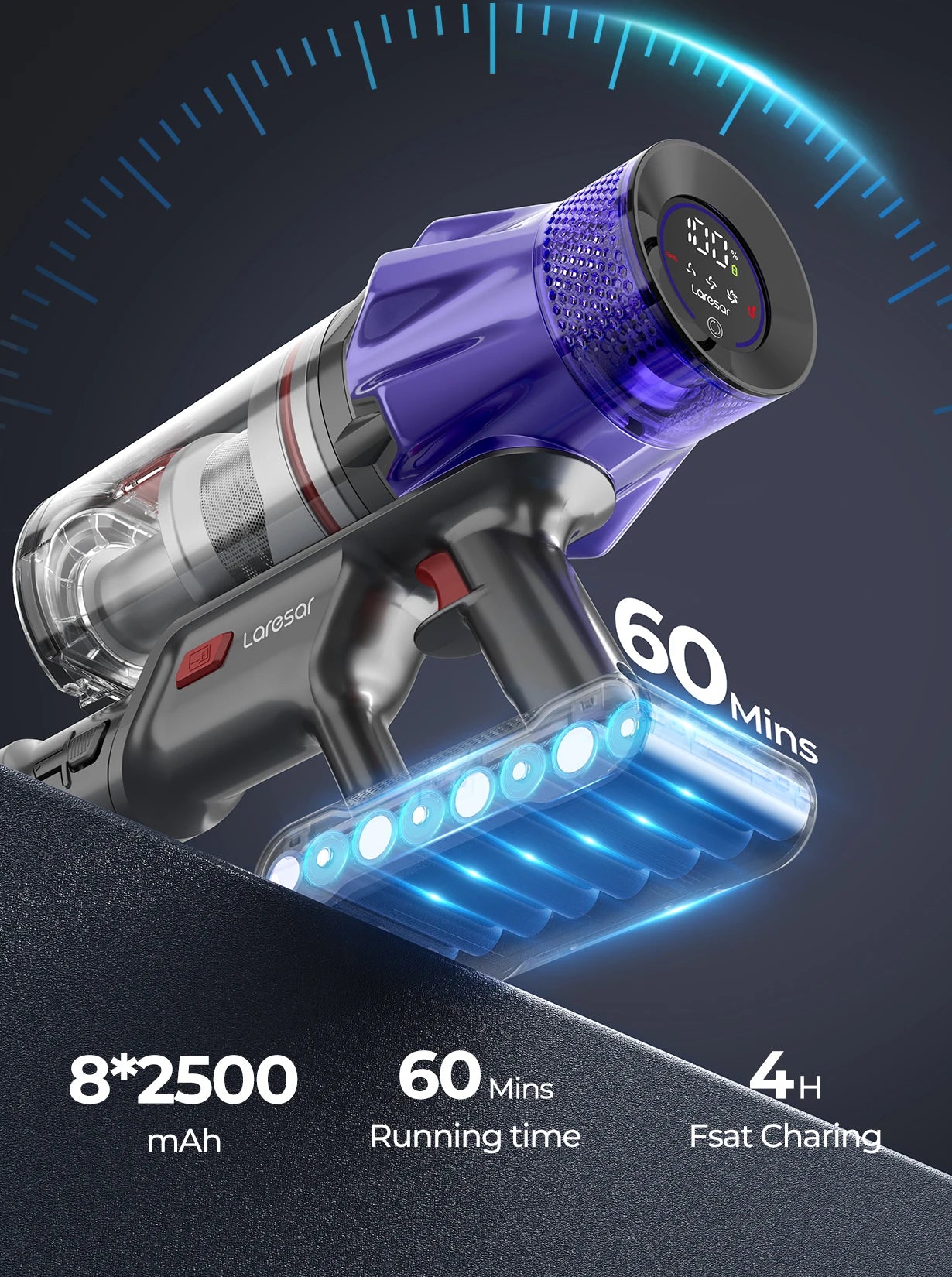 Laresar V7 500W 50KPA Suction Power Cordless Vacuum Cleaner Handheld smart Home appliance Removable Battery Dust Cup