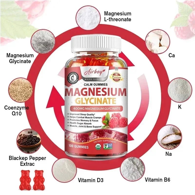 Magnesium Glycinate Gummies - Calm, Relieves Stress, Promotes Sleep, Support Memory, Concentration & Muscle Spasms - 120pcs MANDOTOS