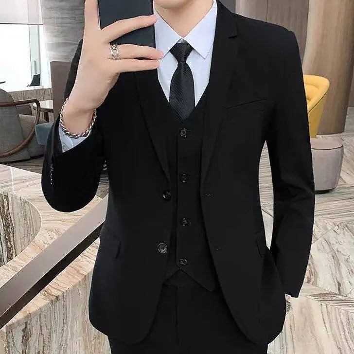 Casual Two-Piece Suit for Men Business Professional Youthful Style Cotton Spring Summer Autumn Wear Double-Cuffed Office Appr...