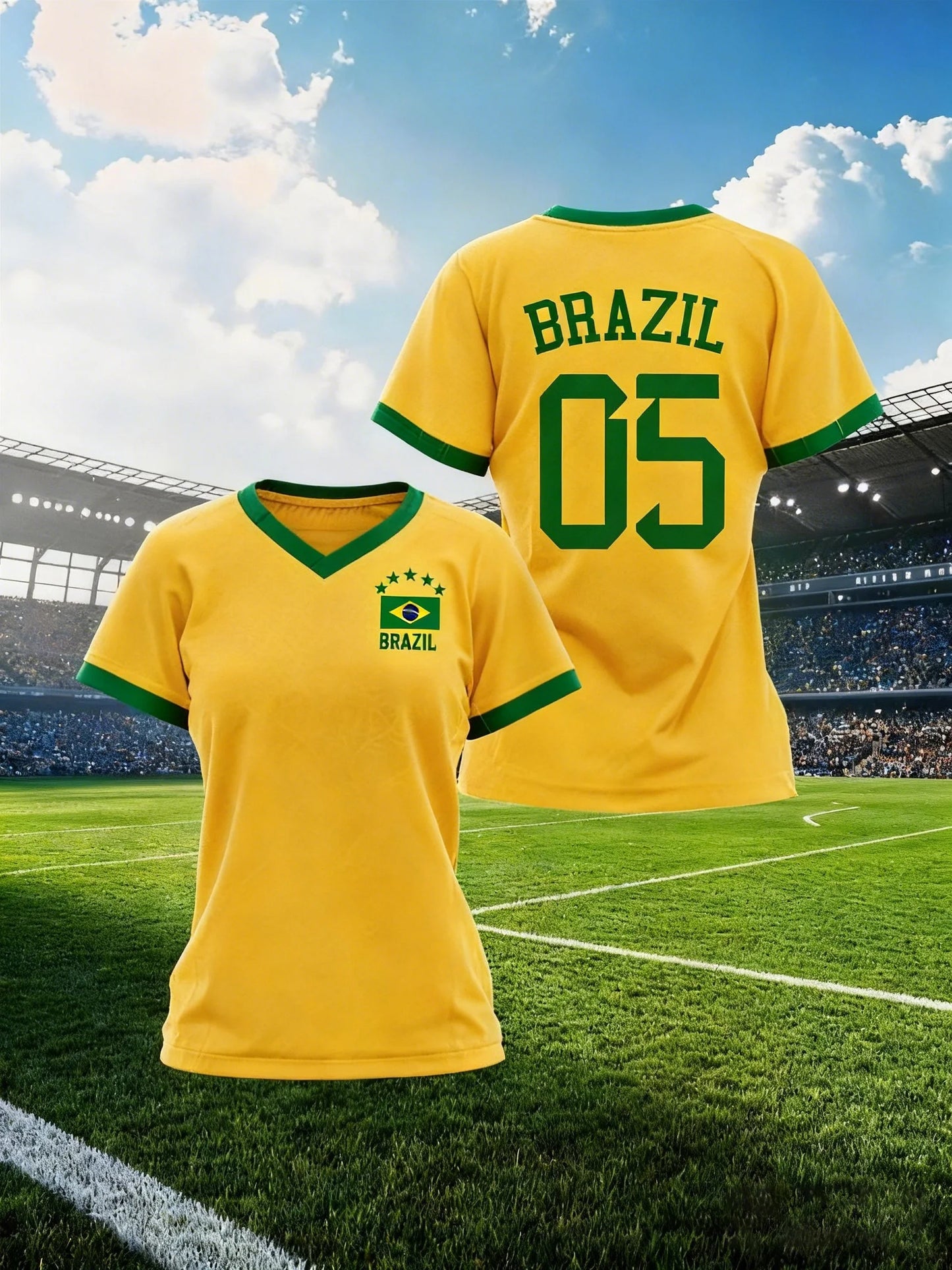 Women's Brazil National Team Aesthetic Jersey T-Shirt, Sporty Graphic Print
