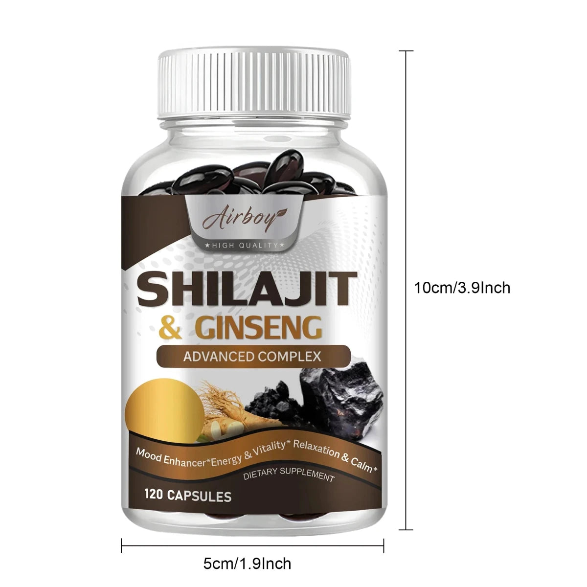 Shilajit & Ginseng Supplement - Provides Energy and Endurance, Enhances Brain & Memory, Immune Support - 120 Capsules MANDOTOS