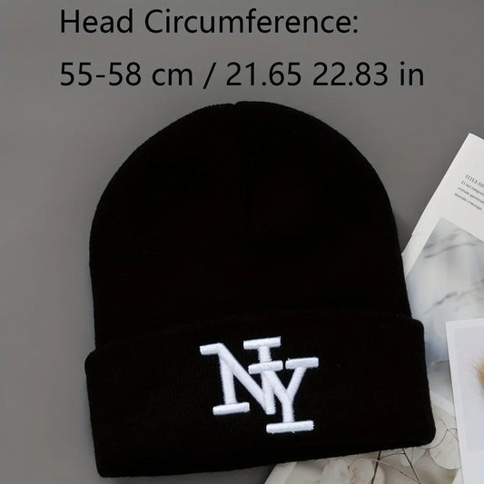 1/2/3pcs Unisex Winter Beanie Hats, Solid Color Knitted Warm Outdoor Caps with Embroidered Hand Washable