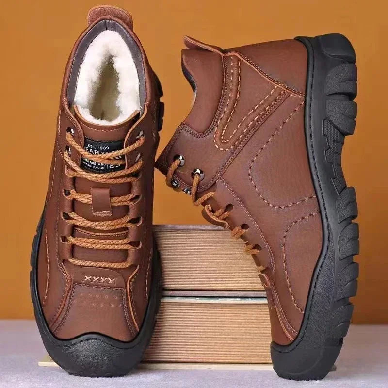 Snow Boots Winter Cotton Man Ankle Boots Non-slip Men Work Shoes Quality Lace Up Waterproof Leather Male Boots Bota Masculina