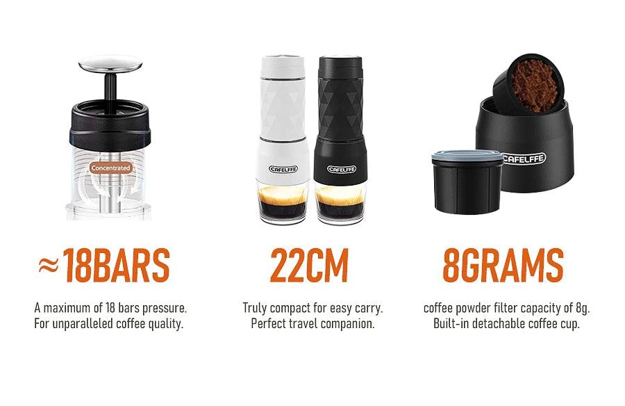 Cafelffe 3 In1 Portable Coffee Machine Hot/Cold Water Manual Espresso Maker For Capsule & Ground Hand Press Brewer hiking Travel - MANDOTOS