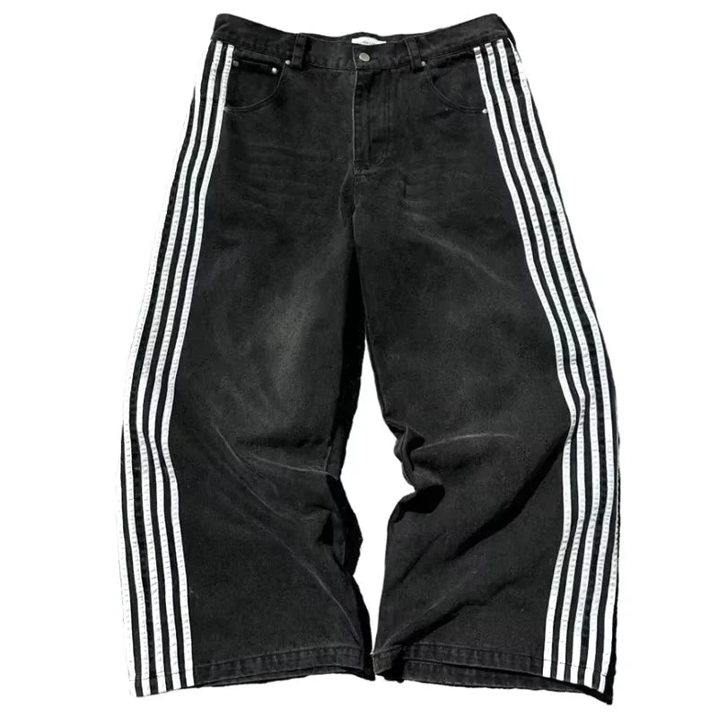 Y2K Baggy Jeans High Quality Embroidered Striped Harajuku Sweatpants Men Women Hip Hop Streetwear Casual Mopping Wide Leg Denim MANDOTOS