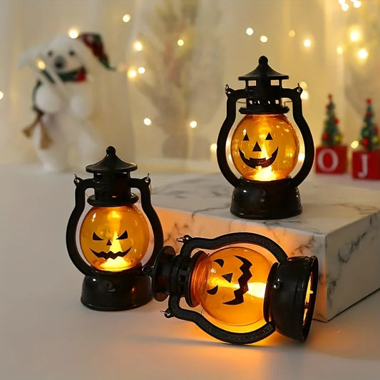 Halloween Hanging Pumpkin Lantern Light LED Ghost Lamp Candle Light Retro Small Oil Lamp Christmas Party Home Decor Horror Props - MANDOTOS