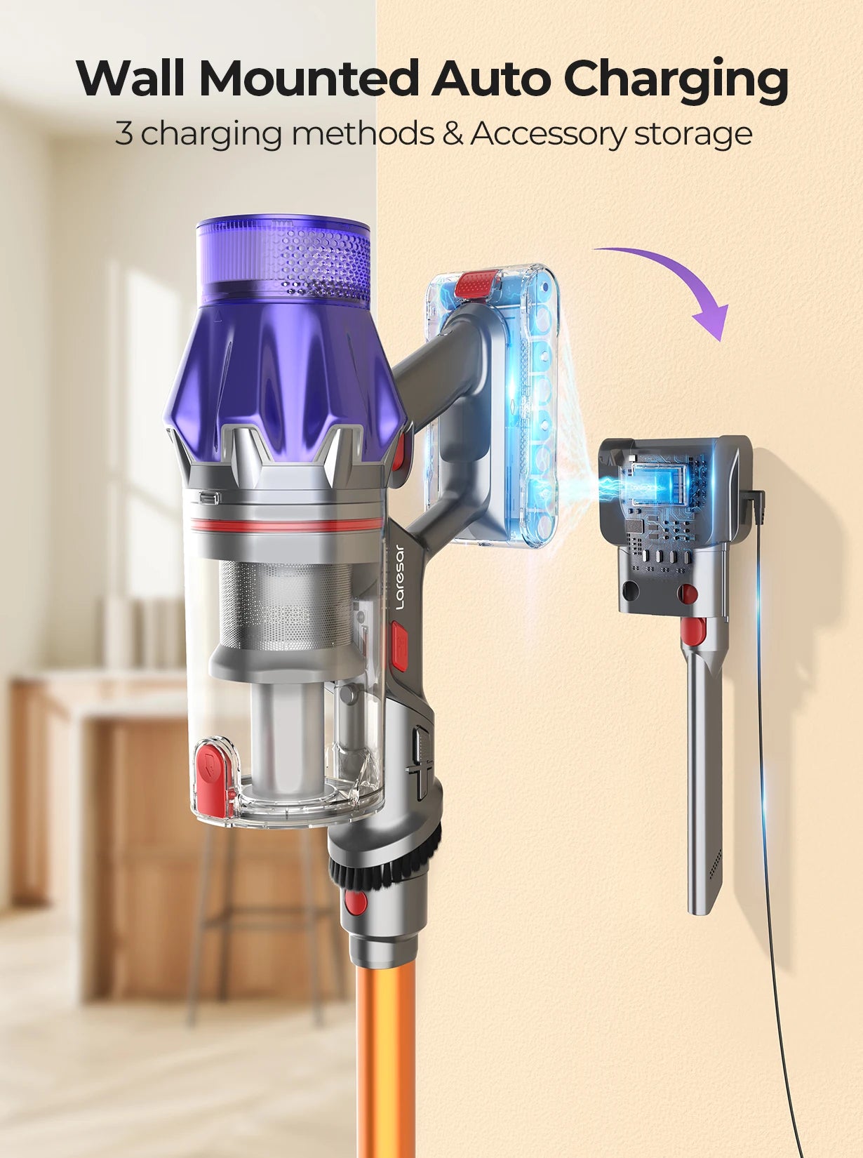 Laresar V7 500W 50KPA Suction Power Cordless Vacuum Cleaner Handheld smart Home appliance Removable Battery Dust Cup