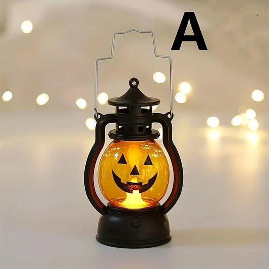Halloween Hanging Pumpkin Lantern Light LED Ghost Lamp Candle Light Retro Small Oil Lamp Christmas Party Home Decor Horror Props - MANDOTOS