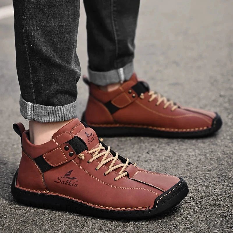 New 2025 Handmade Leather Casual Men Shoes Design Sneakers Man Breathable Leather Shoes Men Ankle Boots Outdoor MANDOTOS